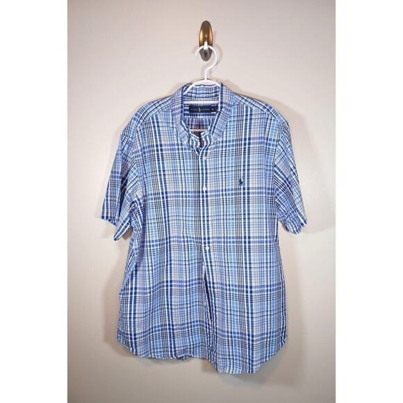 Ralph Lauren Plaid Cotton Textured Men's Short Sleeve Button Up Size XL - Picture 1 of 6